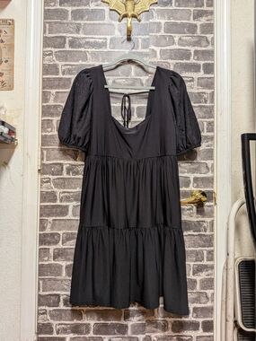BCBG Black Puff-Sleeve Tiered Mini Dress